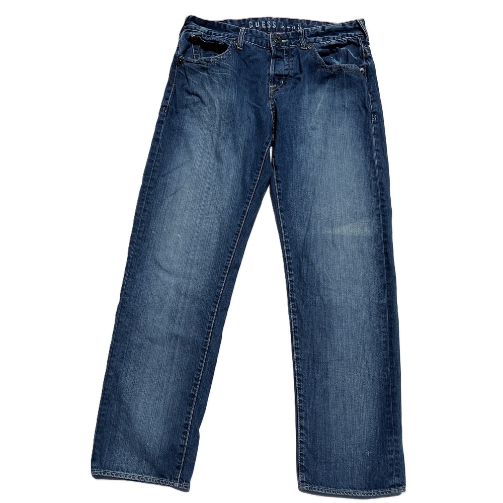 GUESS Men's Straight Leg Jeans Button Fly Medium Wash Blue Y2K Denim W34 L32
